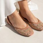 Pink Suede Khussa With Golden Embroidery-