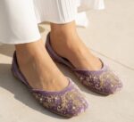 Lilac Suede Khussa With Golden Embroidery-2523