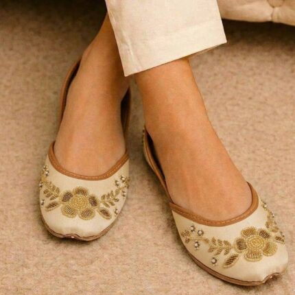 Golden Khussa With Golden Flower Embroidery-2524