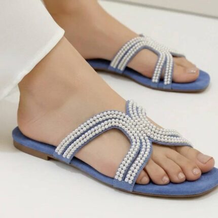 Sky Blue Pearls Flats For Her