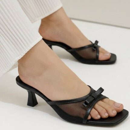 Black Bow Net Heels For Her
