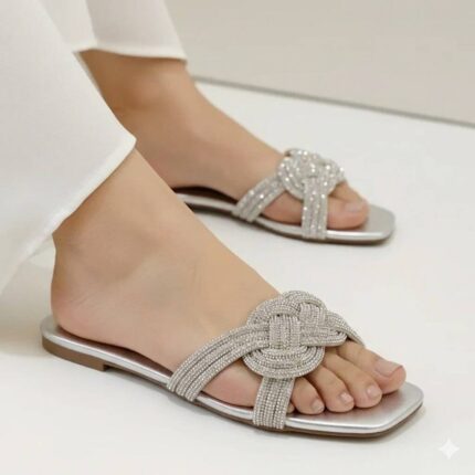 Silver Shiny Flats For Her-