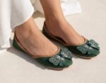 Green Khussa With Black Bow For Her-2504