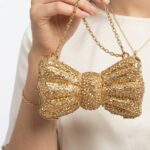Bow Clutch In Glitter Beads In Golden-cl-220
