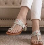 Flower Hand Painted Block Heel Kolhapuri In White