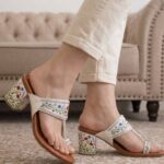 Flower Hand Painted Block Heel Kolhapuri In White
