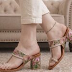 Flower Hand Painted Block Heel Kolhapuri In Nude Pink
