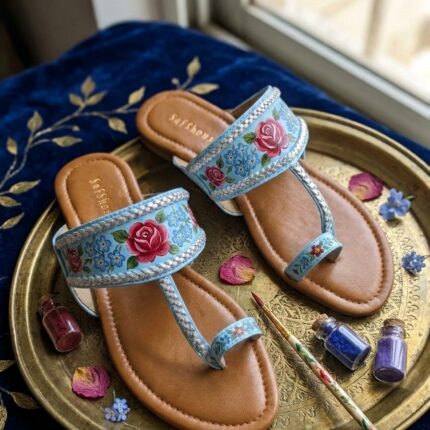 Sky Blue Hand Painted Kolhapuri For women -3470