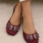 Maroon Khussa With Black Bow For Her-2504 Green Khussa With Black Bow For Her-2504