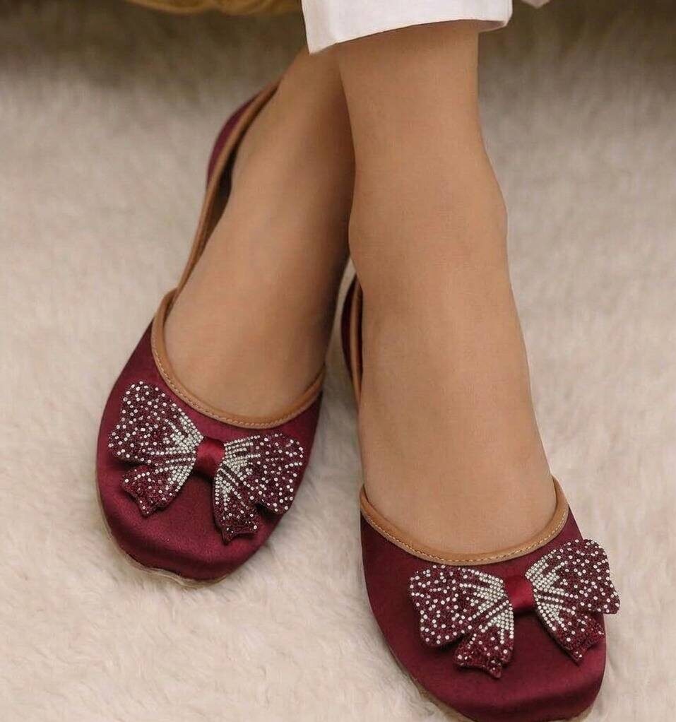 Maroon Khussa With Black Bow For Her-2504 Green Khussa With Black Bow For Her-2504