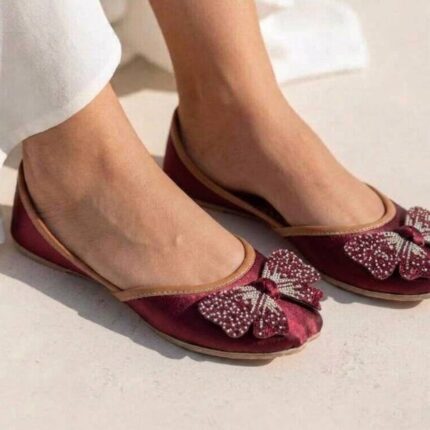 Maroon Khussa With Black Bow For Her-2504 Green Khussa With Black Bow For Her-2504