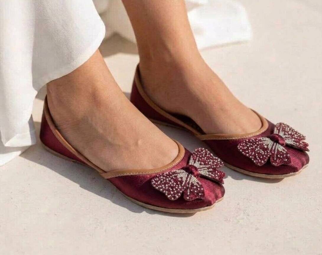 Maroon Khussa With Black Bow For Her-2504 Green Khussa With Black Bow For Her-2504