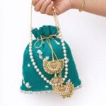 Teal Green Potli With White Beads For Her