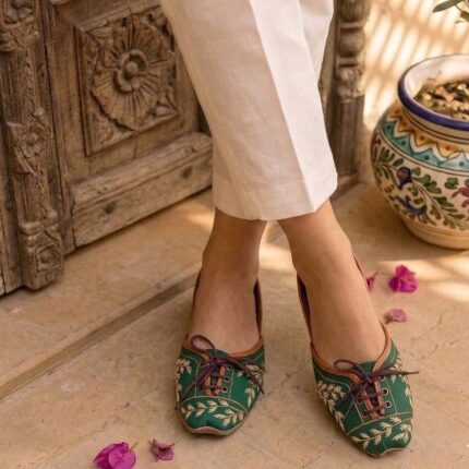 Laceup Dark Green Khussa For Her