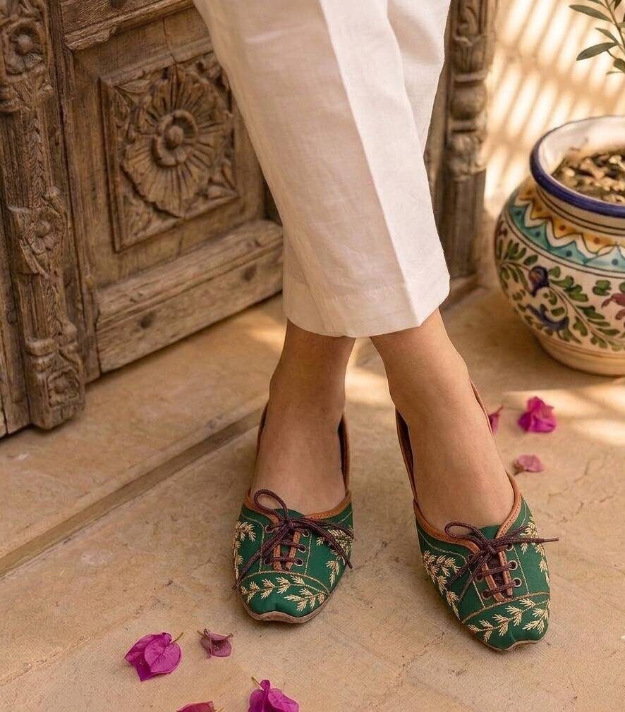 Laceup Dark Green Khussa For Her