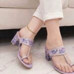Floral Hand Painted Block Heel Kolhapuri In Lilac