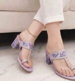 Floral Hand Painted Block Heel Kolhapuri In Lilac