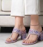 Floral Hand Painted Block Heel Kolhapuri In Lilac