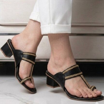 Casual Black Heels Kolhapuri For Her