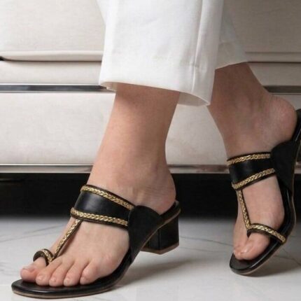Casual Black Heels Kolhapuri For Her