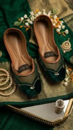 Green Velvet Net Khussa For Her