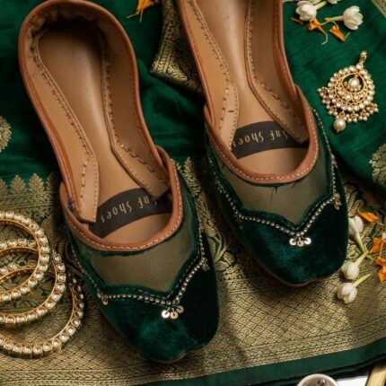 Green Velvet Net Khussa For Her