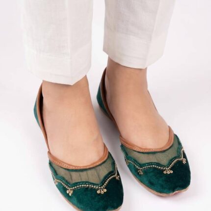 Green Velvet Net Khussa For Her