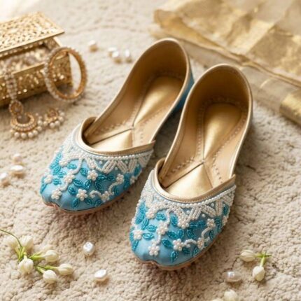 Blue jutti With White Pearls
