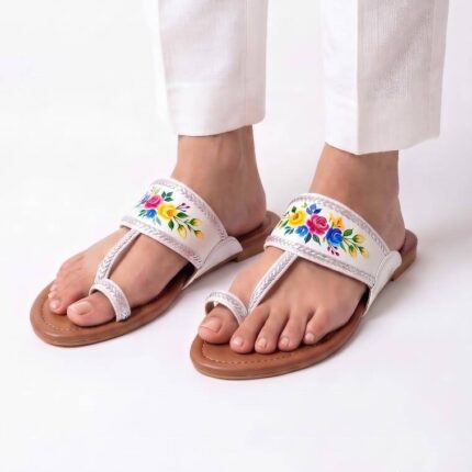 Floral White Hand Painted Kolhapuri