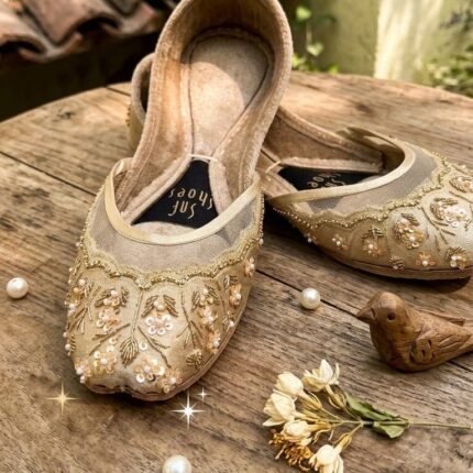 Champagne Gold Embroidered Net Jutti