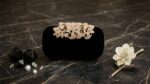 Black Velvet Clutch With Golden Flower Buckle