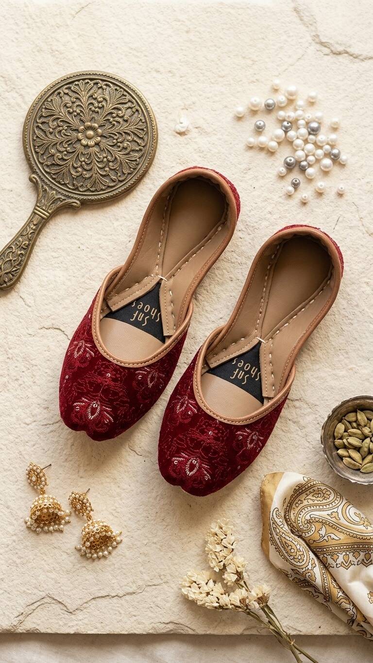 Classic Hand-Embroidered Maroon Velvet jutti 2551
