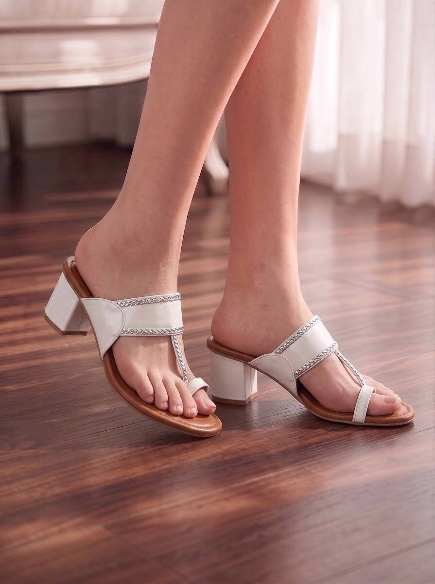 Casual White Kolhapuri Heels For Women Casual White Kolhapuri Heels For Women