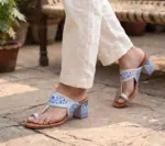 Blue Bloom Hand Painted Block Heels Kolhapuri For Women