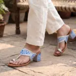 Blue Bloom Hand Painted Block Heels Kolhapuri For Women