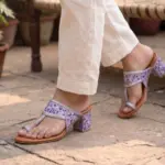 Lilac Blossom Hand Painted Block Heels Kolhapuri For Women