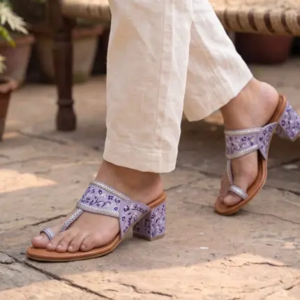 Lilac Blossom Hand Painted Block Heels Kolhapuri For Women