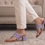 Lilac Blossom Hand Painted Block Heels Kolhapuri For Women