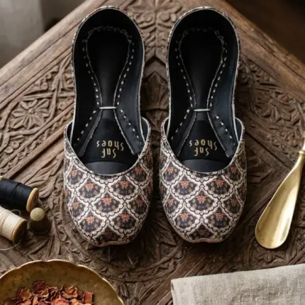 Midnight Blossom Printed Khussa For Women