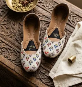 Multi-Flora White Digital Printed Khussa For Women