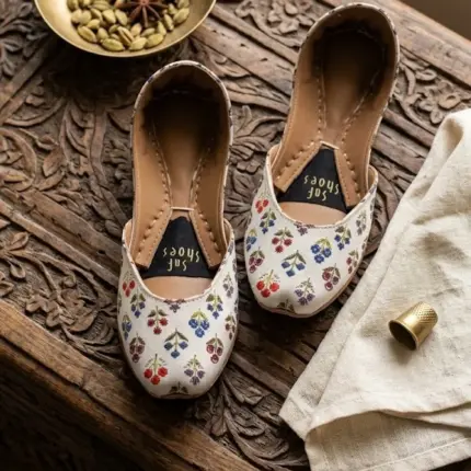 Multi-Flora White Digital Printed Khussa For Women