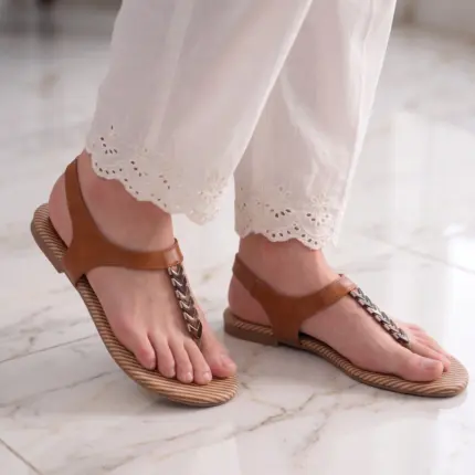 Tan Arrow T-Strap Caramel Sandle For Women