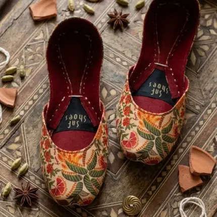 Terracotta Blossom Digital Printed Khussa For Women