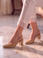 Beige Patent Block Heels Pumps For Women