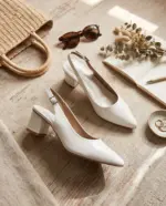 White Patent Block Heels Pumps For Women