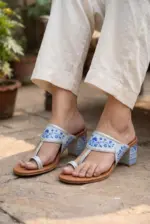 Blue Bloom Hand Painted Block Heels Kolhapuri For Women