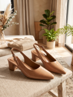 Beige Patent Block Heels Pumps For Women