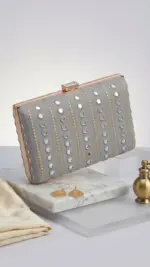 Royal Midnight Mirror Clutch In Grey