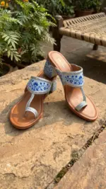 Blue Bloom Hand Painted Block Heels Kolhapuri For Women