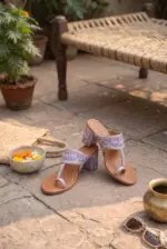 Lilac Blossom Hand Painted Block Heels Kolhapuri For Women